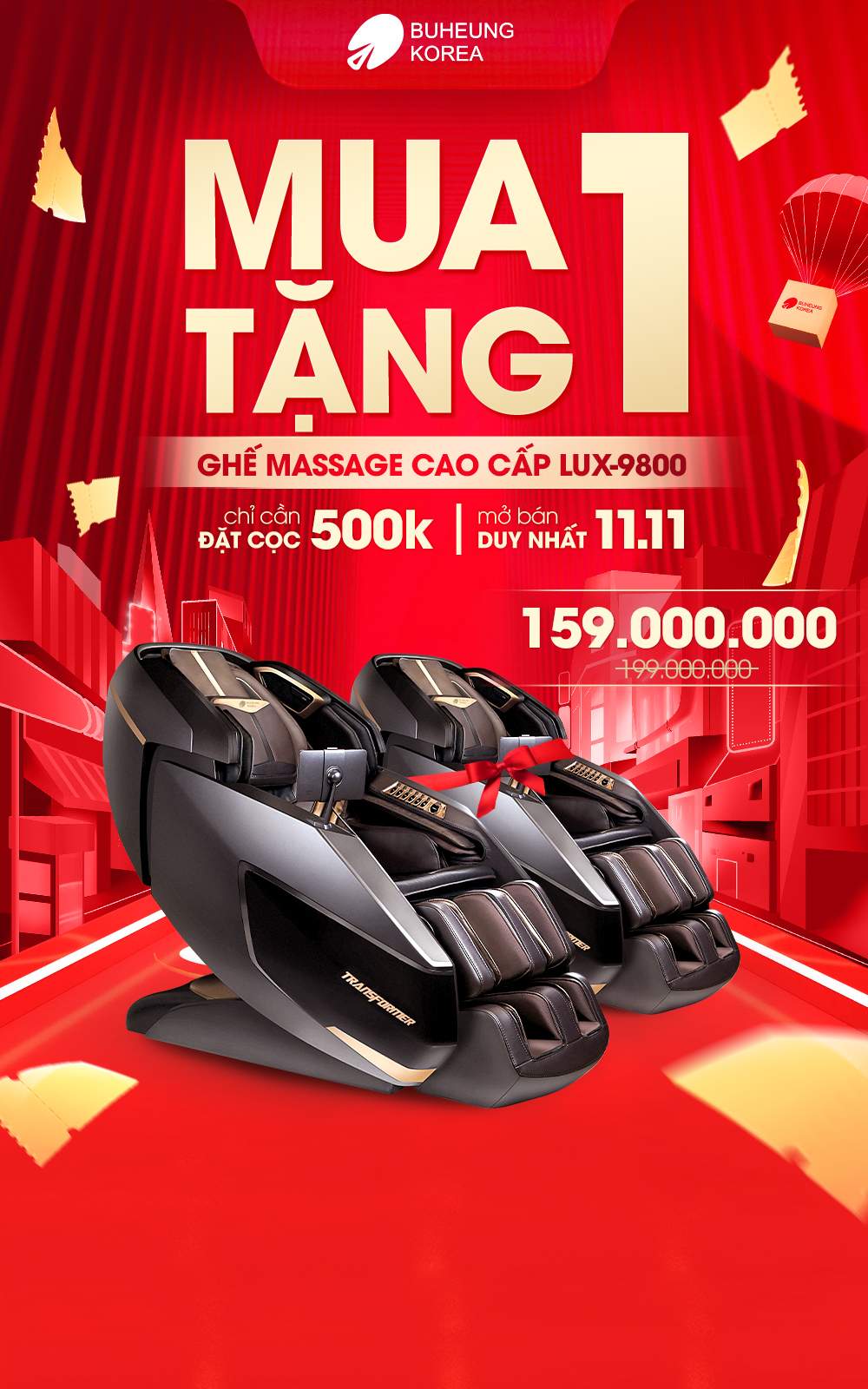11.11 Mua 1 Tặng 1 - Ghế Massage Buheung LUX 9800 1