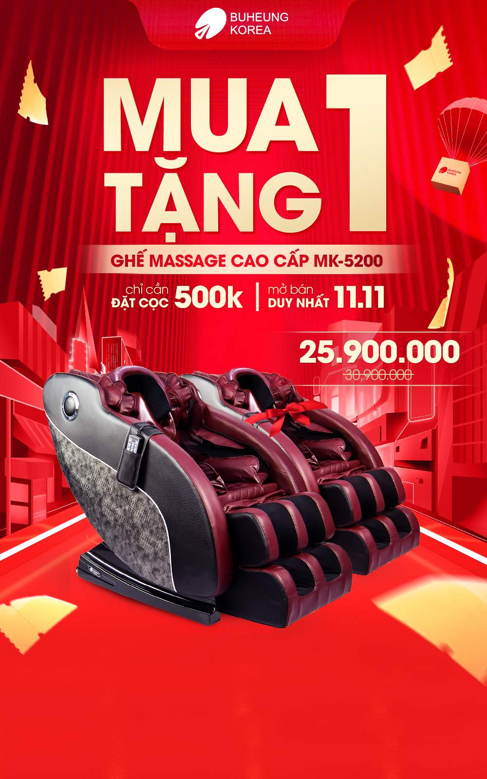 11.11 Mua 1 Tặng 1 - Ghế Massage Buheung MK-5200 1