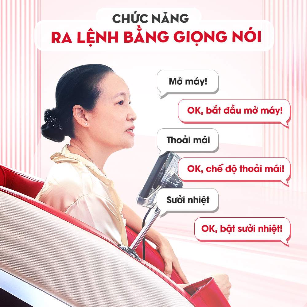 Minh họa người lớn tuổi sử dụng ghế massage điều khiển bằng giọng nói