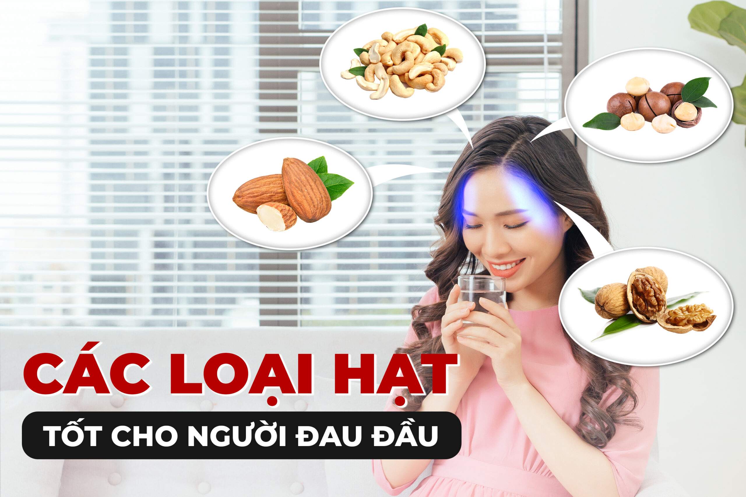 Minh họa người thường xuyên bị đau đầu nên ăn các loại hạt