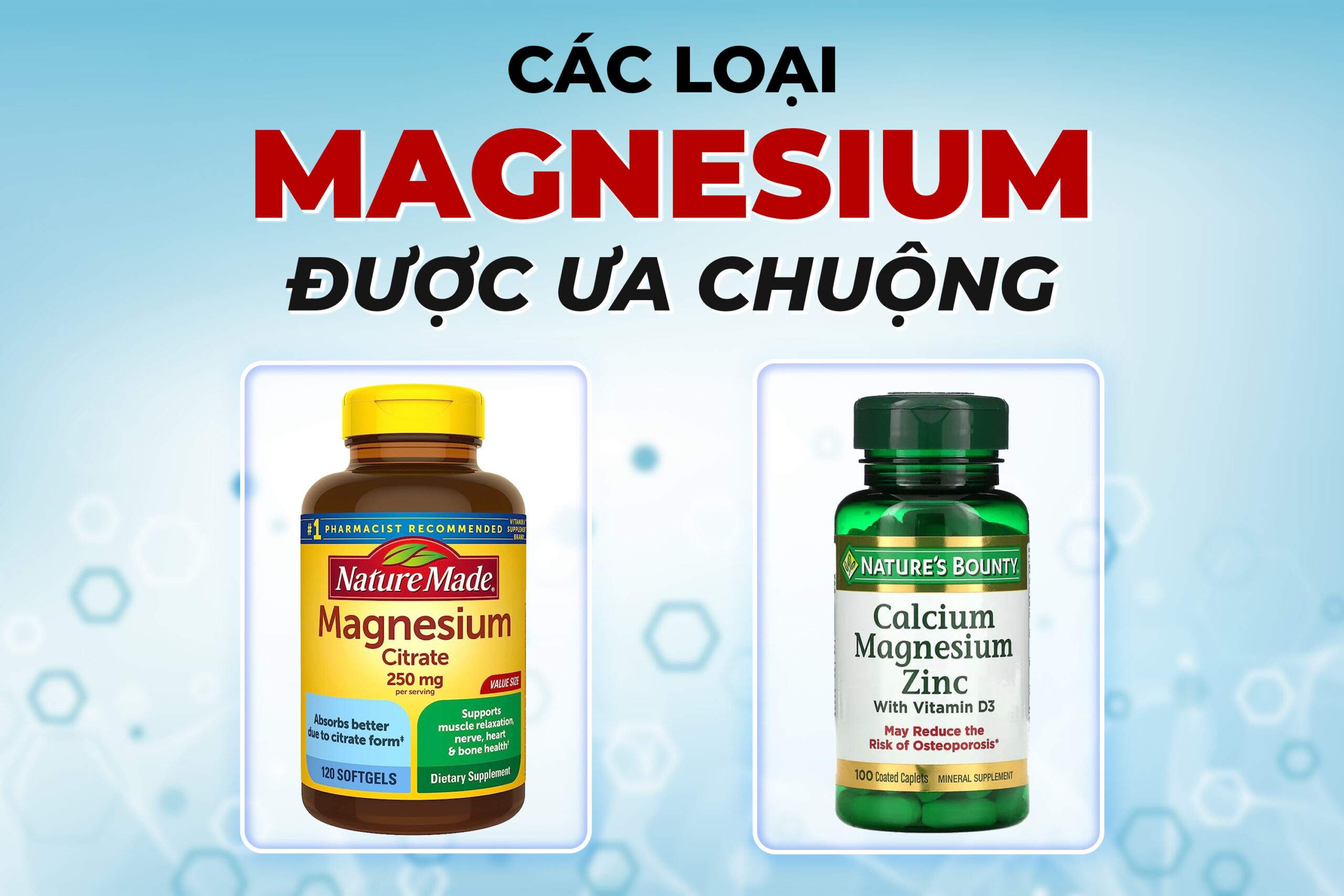Minh họa các loại magnesium được ưa chuộng