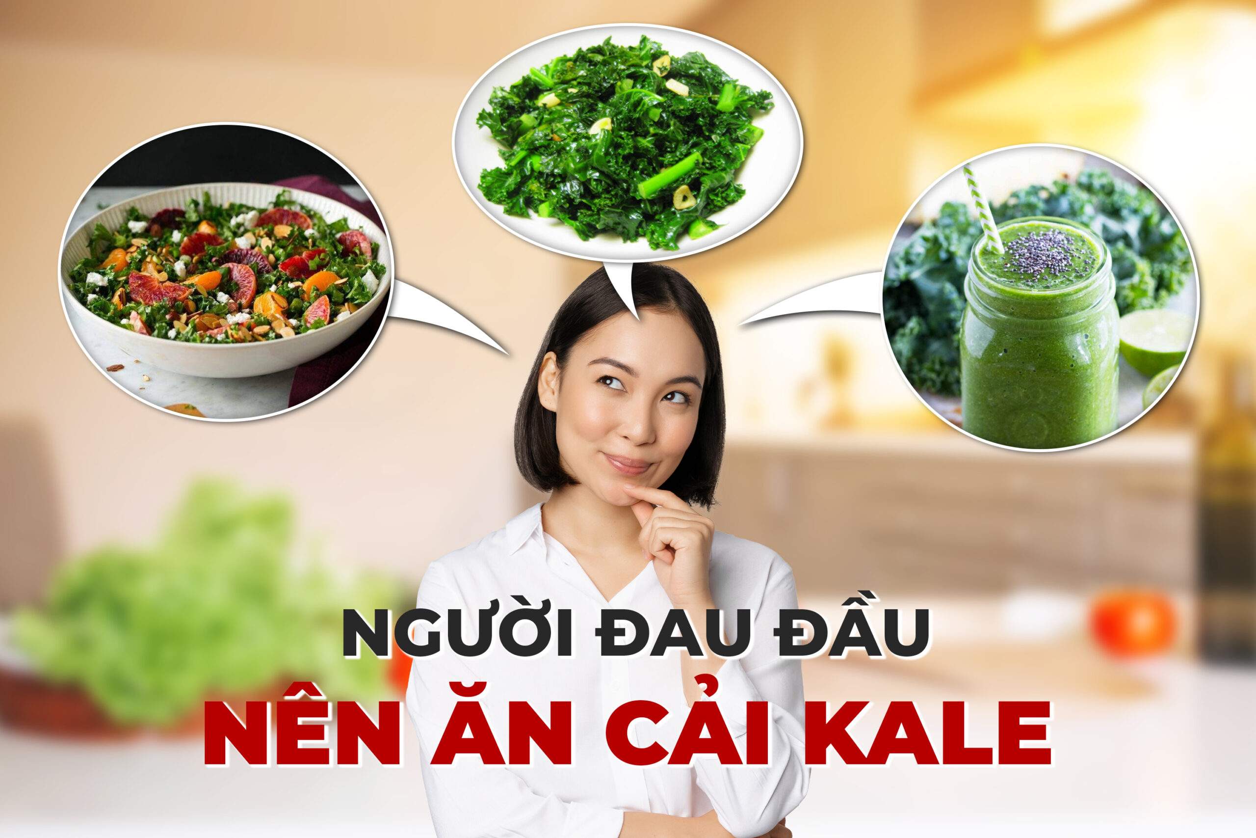 Minh họa người thường xuyên bị đau đầu nên ăn cải kale