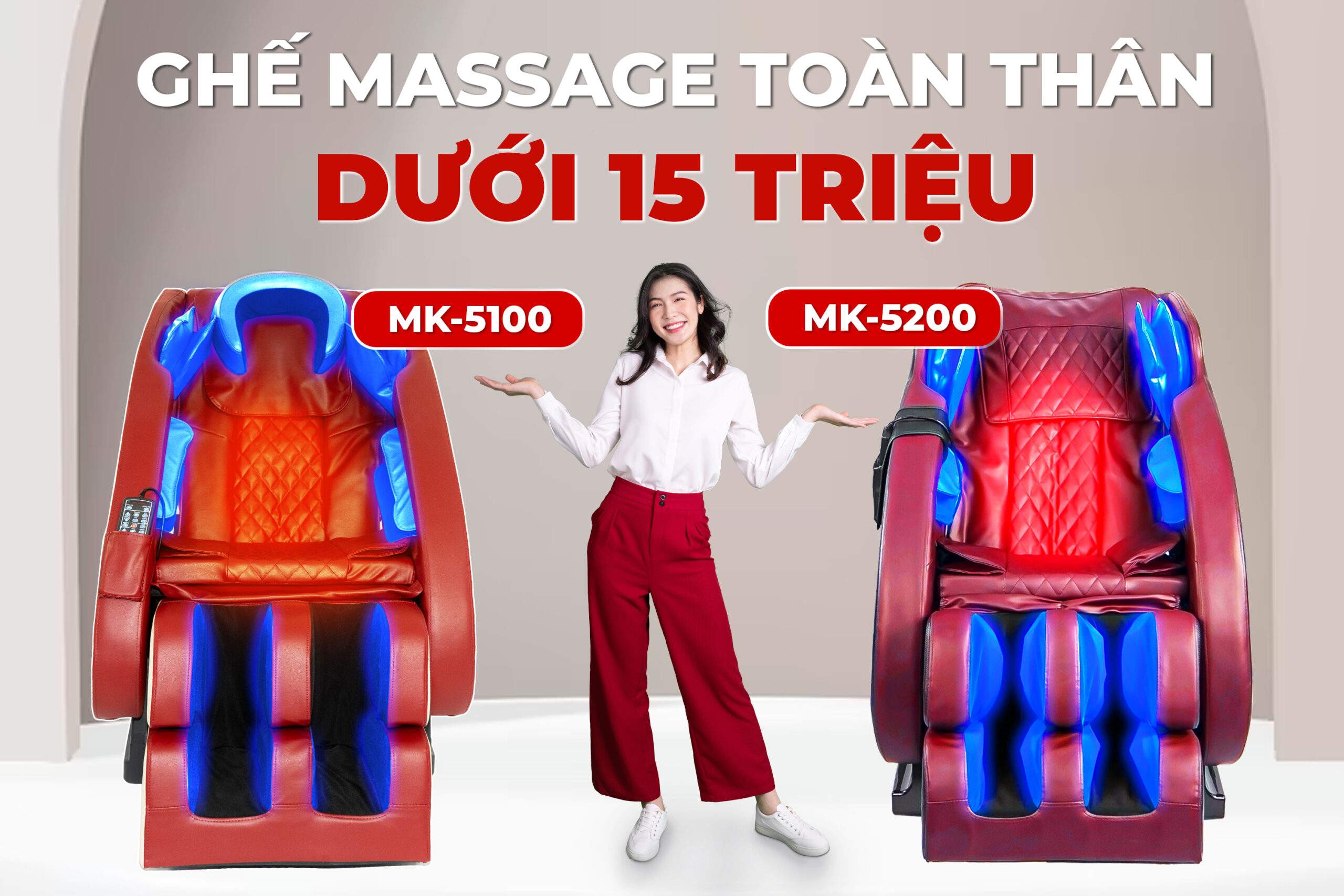Minh họa ghế massage toàn thân dưới 15 triệu MK-5100 và MK-5200