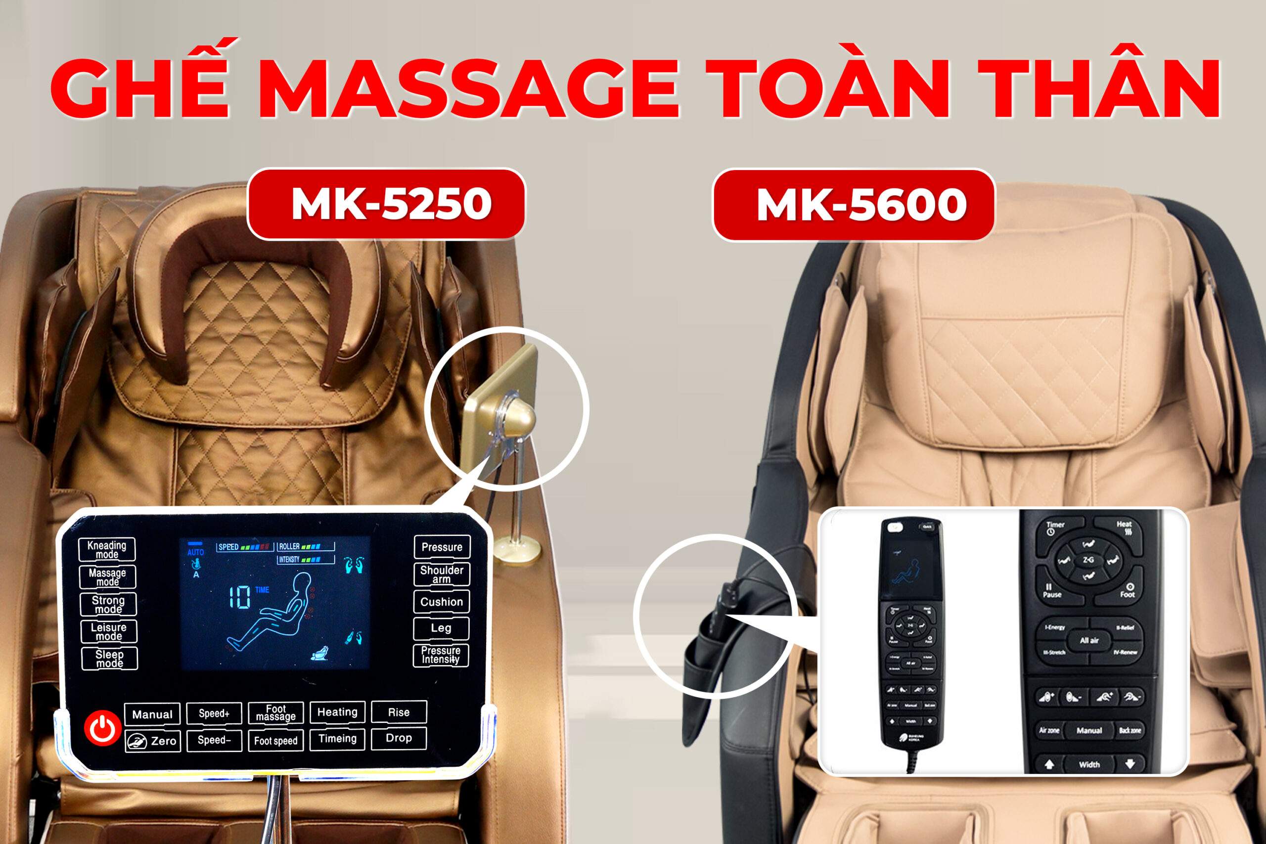 Minh họa ghế massage toàn thân MK-5250 và MK-5600