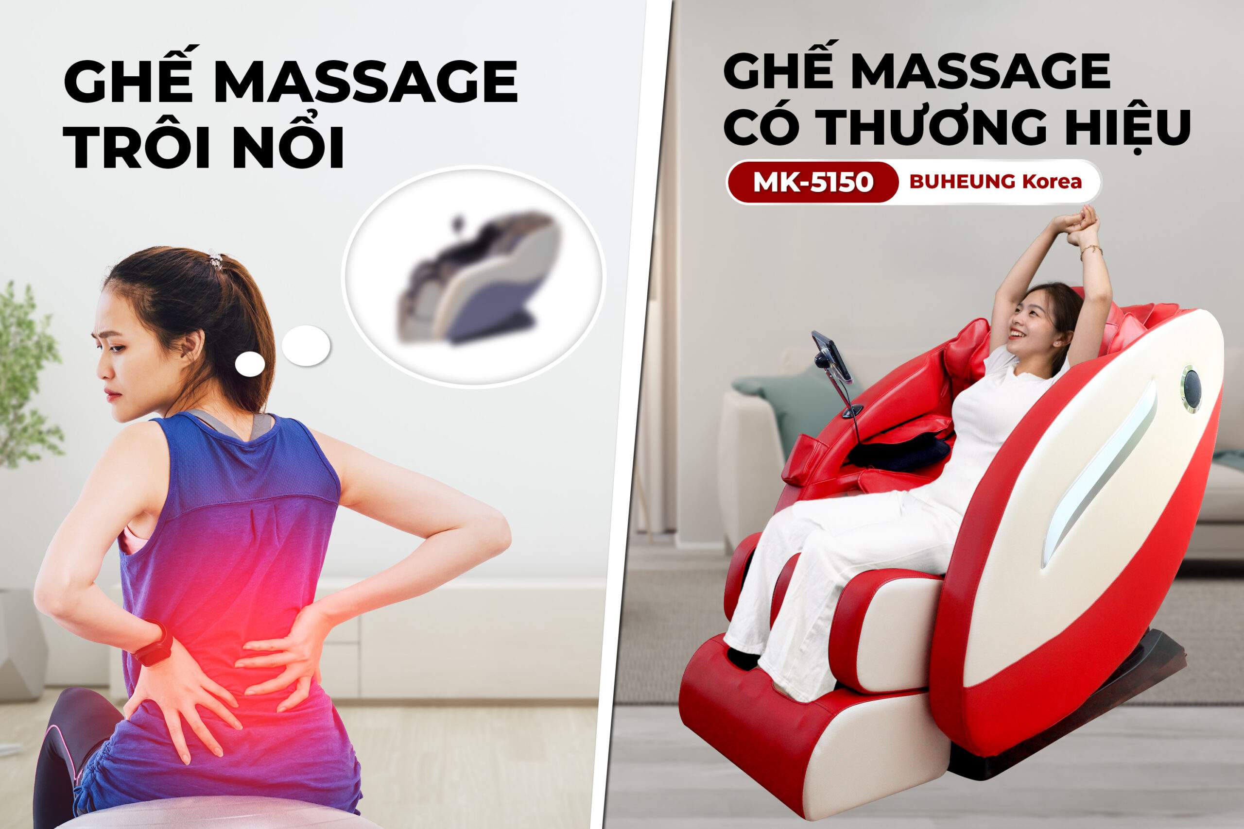 Minh họa ghế massage trôi nổi và ghế massage chính hãng