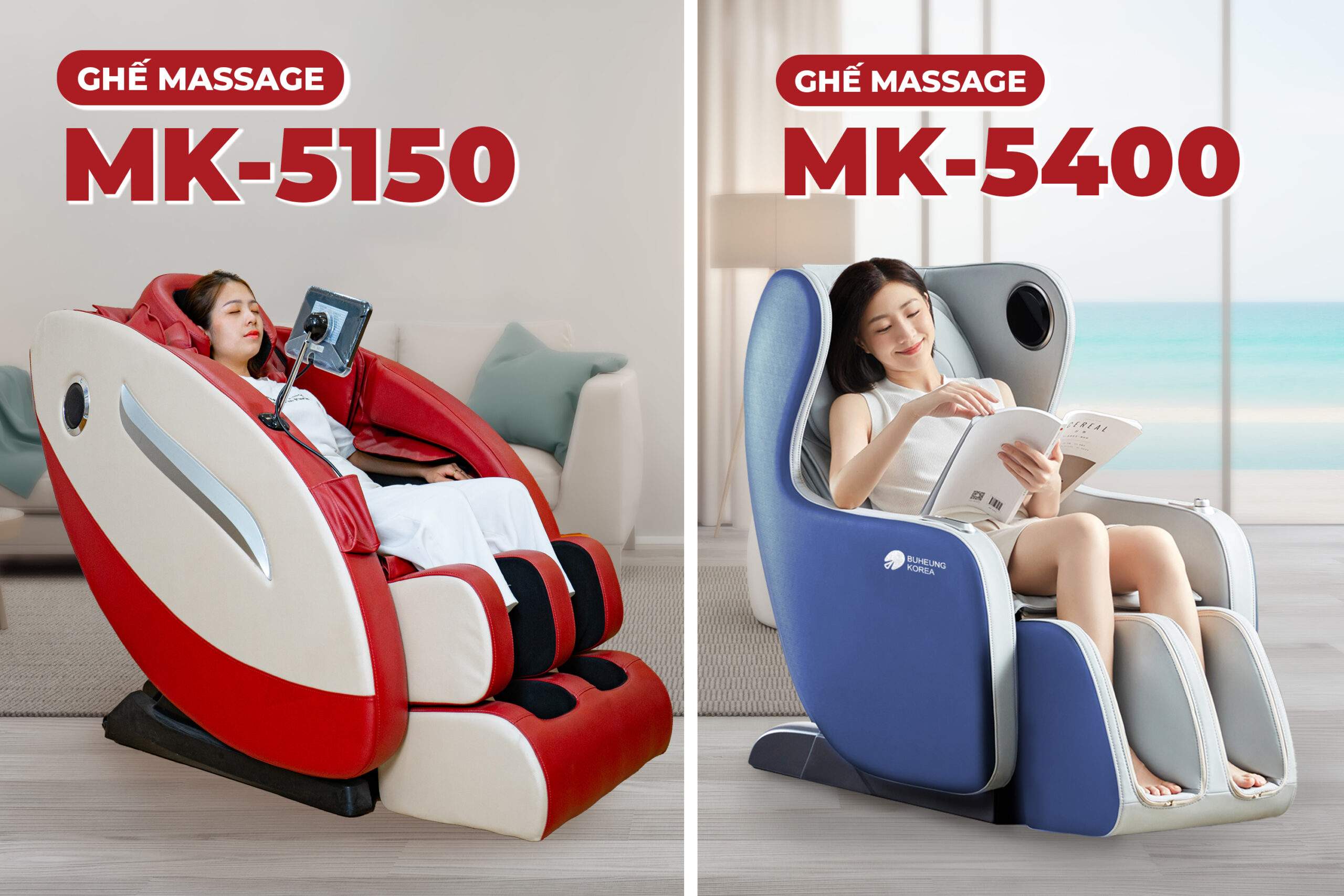 Minh họa ghế massage BUHEUNG MK-5150 và MK-5400