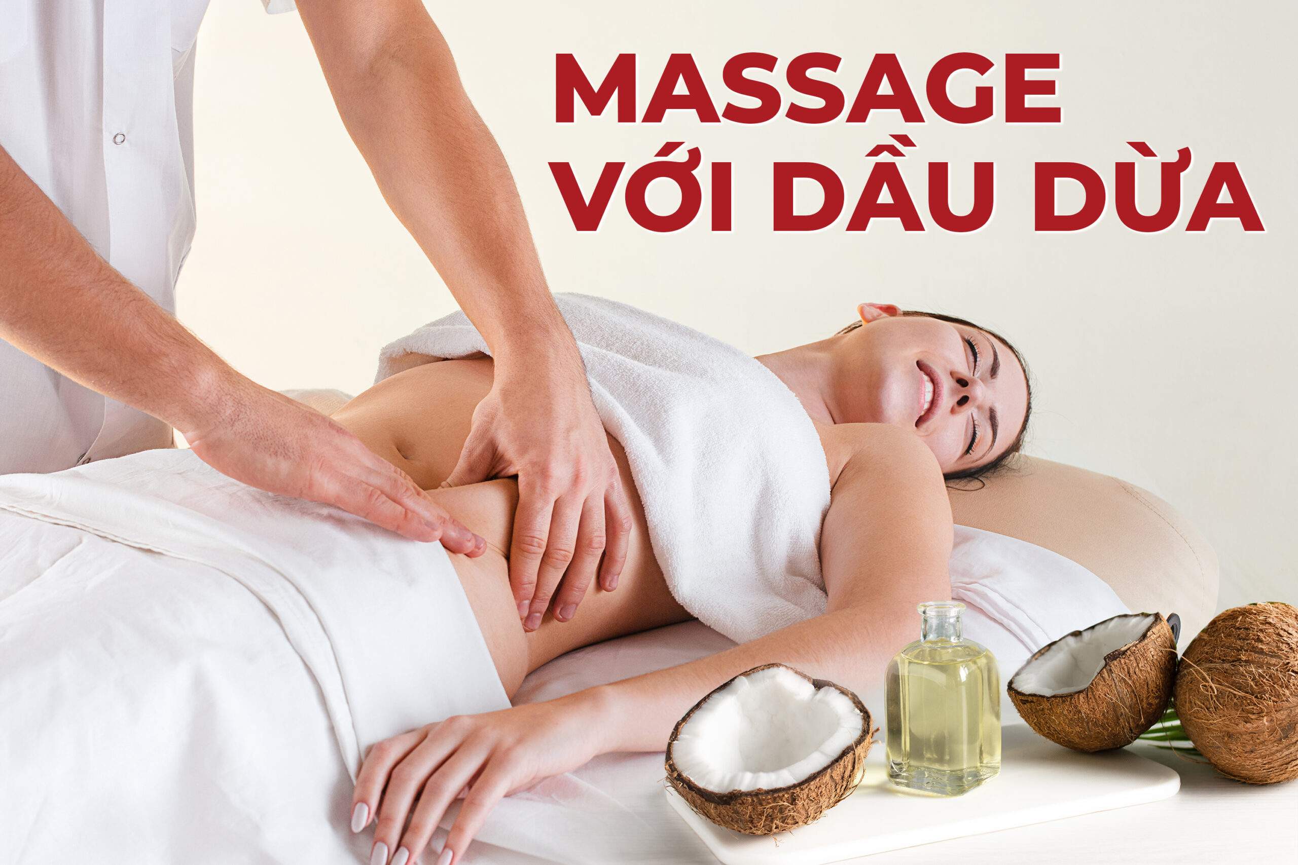 Minh họa massage bụng với dầu dừa