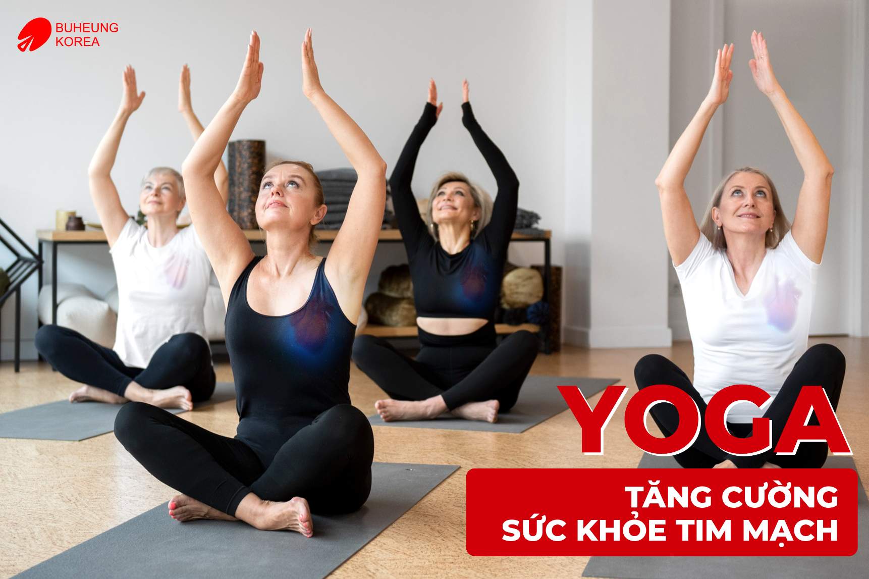 Minh họa tập yoga giúp tăng cường sức khỏe tim mạch