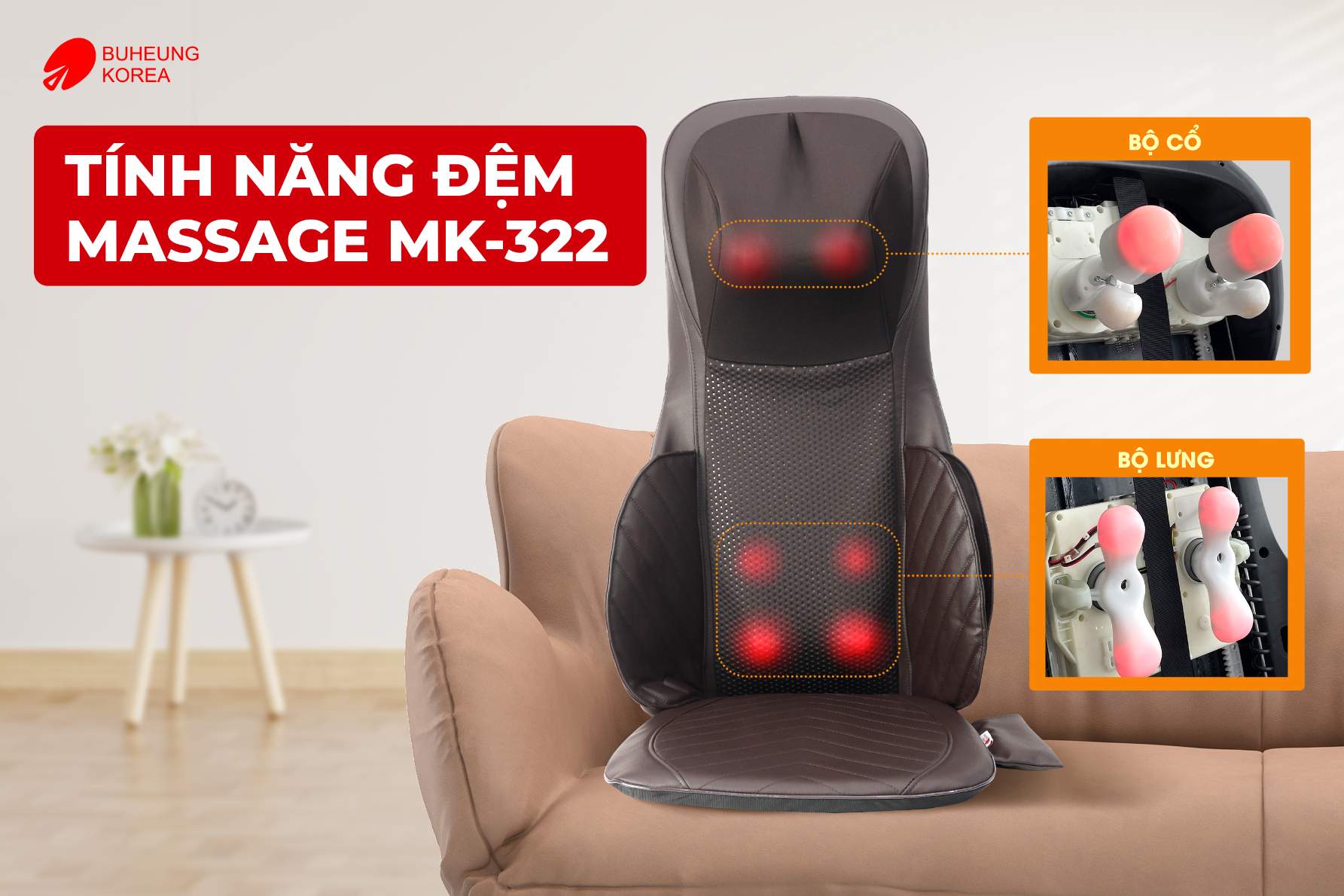Review Đệm Massage Lưng Cổ Trị Liệu Hàn Quốc Buheung MK-322 3 Minh họa tính năng của đệm massage BUHEUNG MK-322