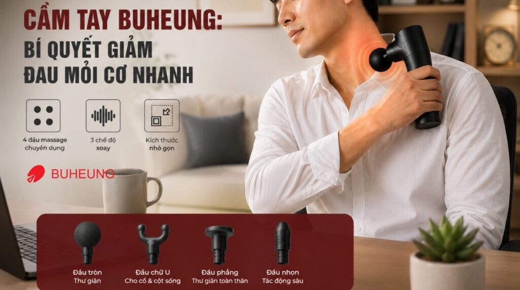 Súng massage cầm tay Buheung: Bí quyết giảm đau mỏi cơ nhanh 1 Súng massage cầm tay Buheung: Bí quyết giảm đau mỏi cơ nhanh 1