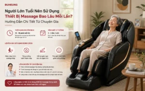 Người lớn tuổi thư giãn trên ghế massage hiện đại, tận hưởng sự thoải mái, cải thiện sức khỏe tuổi xế chiều.