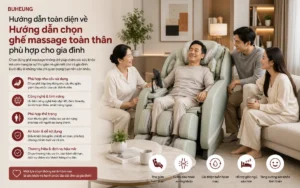 Hình ảnh tổng quan minh họa Hướng dẫn chọn ghế massage toàn thân phù hợp cho gia đình trong không gian sống ấm cúng, thể hiện sự thư giãn và gắn kết gia đình.