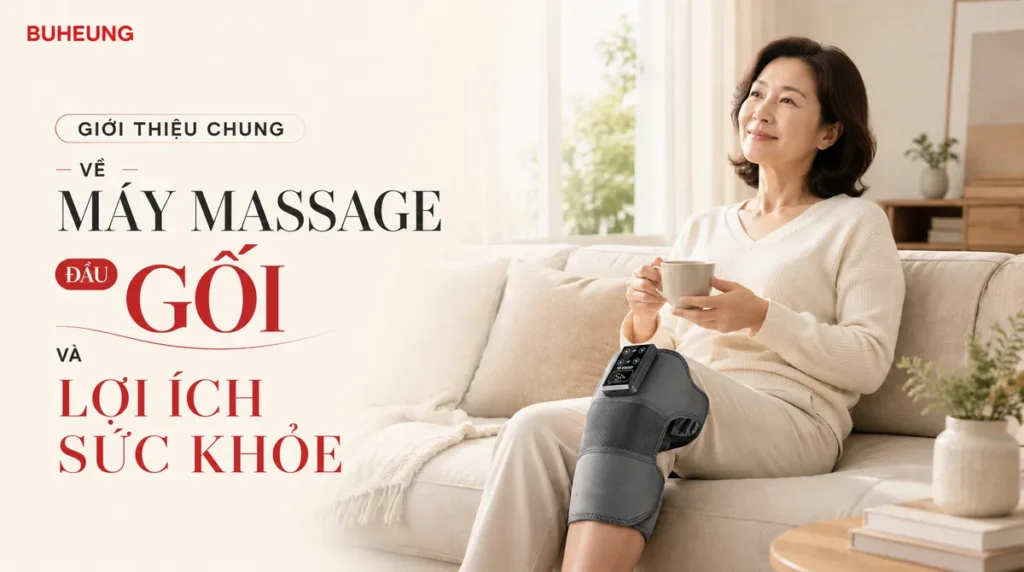 Hình ảnh tổng quan về máy massage đầu gối Choice Dr. DC-004 đang được sử dụng đúng cách trên đầu gối, giúp giảm đau nhức và thư giãn, mang lại lợi ích sức khỏe rõ rệt tại nhà.