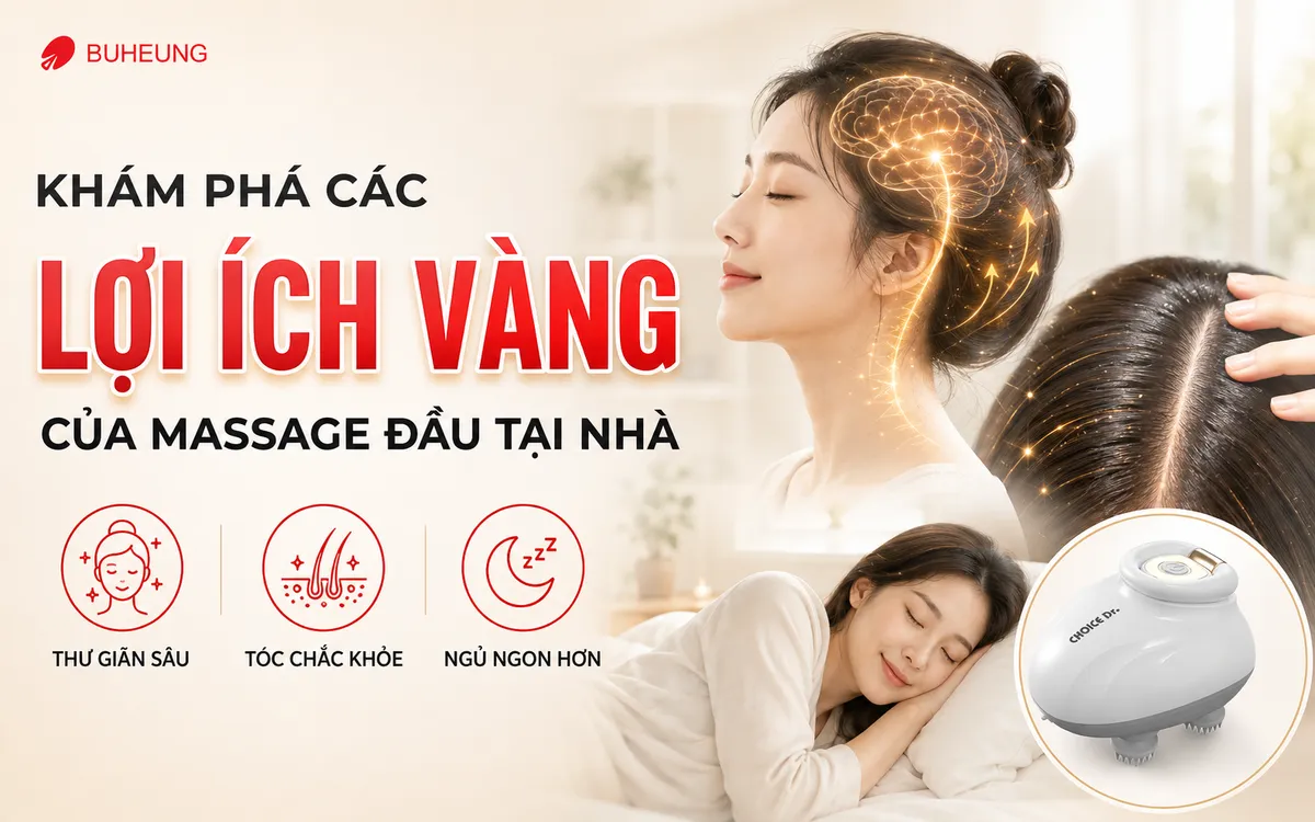 Hình ảnh minh họa lợi ích massage đầu tại nhà: não bộ thư giãn, mái tóc khỏe mạnh và bóng mượt, cùng với hình ảnh người đang ngủ ngon và sâu giấc. (lợi ích massage đầu, tóc khỏe, giảm căng thẳng)