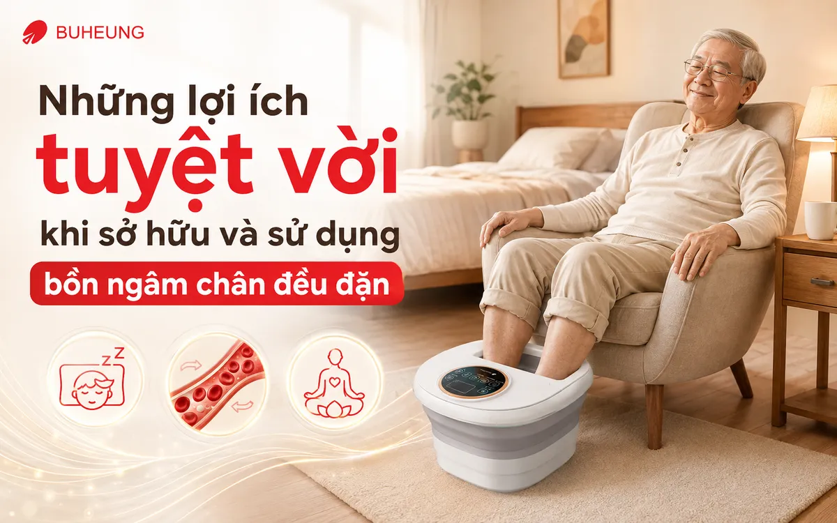 Kinh nghiệm mua bồn ngâm chân: Bí quyết chọn sản phẩm ưng ý, tốt nhất 2026 3 Hình ảnh minh họa lợi ích bồn ngâm chân: người dùng thư giãn sâu, giảm căng thẳng, cải thiện giấc ngủ và tăng cường lưu thông máu hiệu quả.