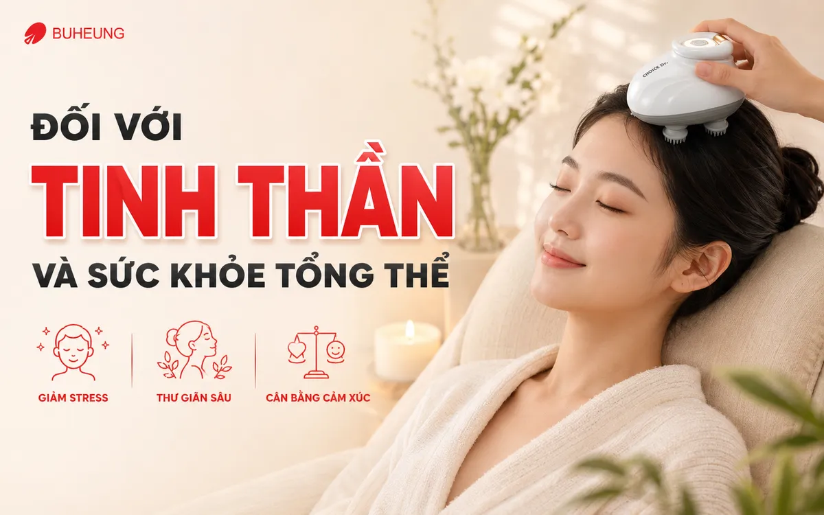 Hình ảnh người phụ nữ đang nhắm mắt thư thái sâu, thể hiện sự giảm căng thẳng và lo âu, minh họa lợi ích tinh thần và sức khỏe tổng thể của liệu pháp massage.