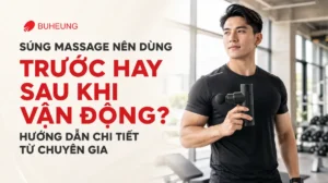 Vận động viên năng động cầm súng massage Buheung MK-330 hiện đại chuẩn bị tập luyện
