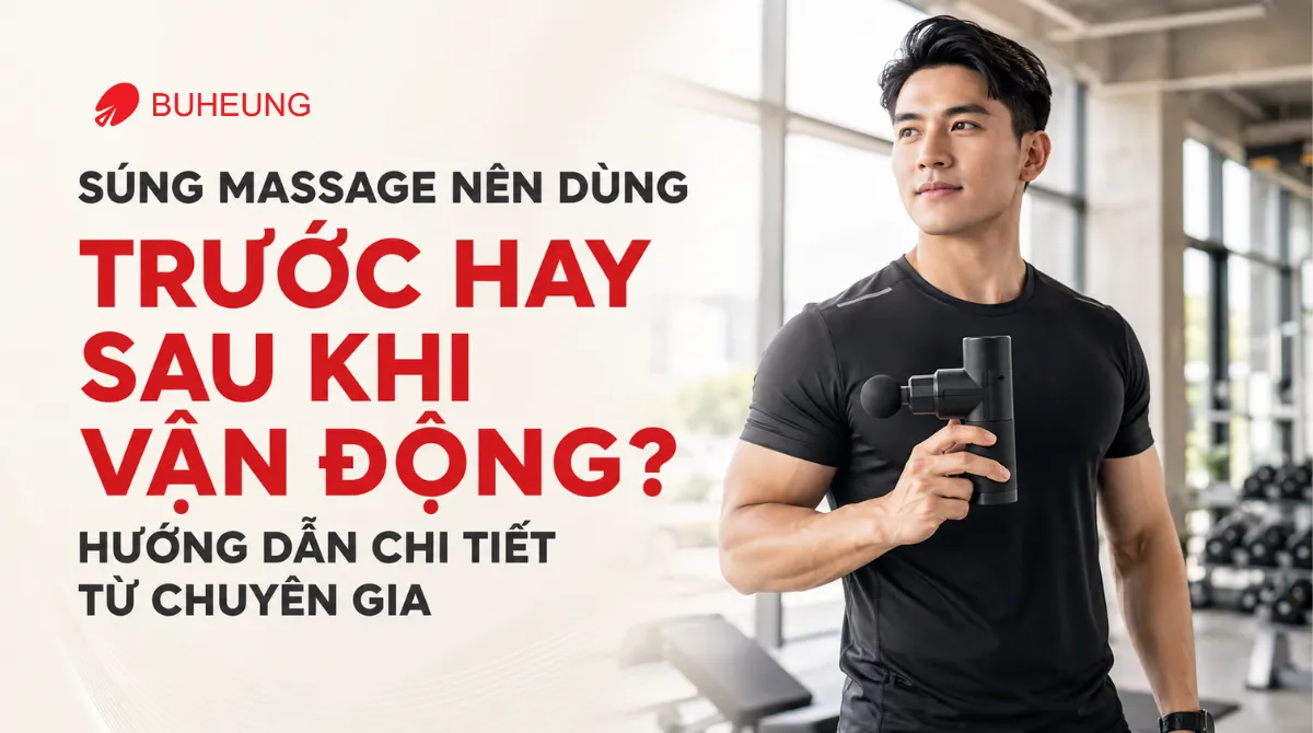 Vận động viên năng động cầm súng massage Buheung MK-330 hiện đại chuẩn bị tập luyện