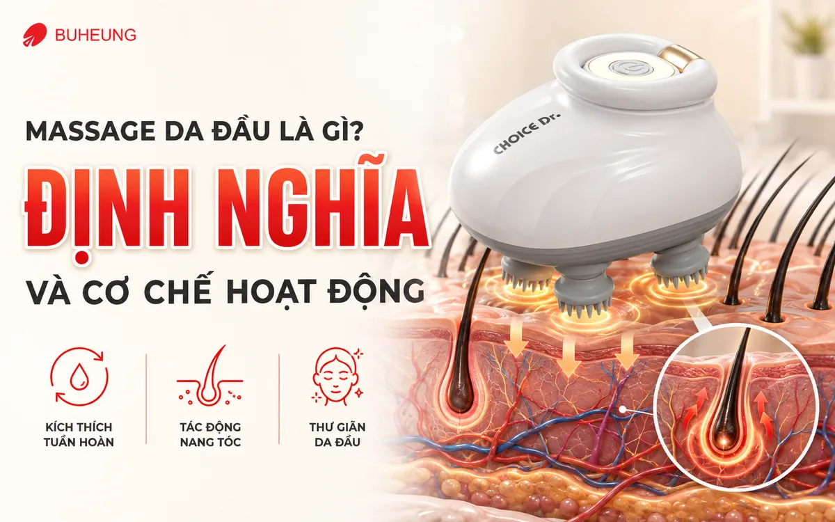 Cận cảnh mái tóc dày, óng ả và da đầu khỏe mạnh, biểu tượng cho kết quả tuyệt vời từ việc massage da đầu đều đặn, giúp tóc chắc khỏe và giảm rụng.
