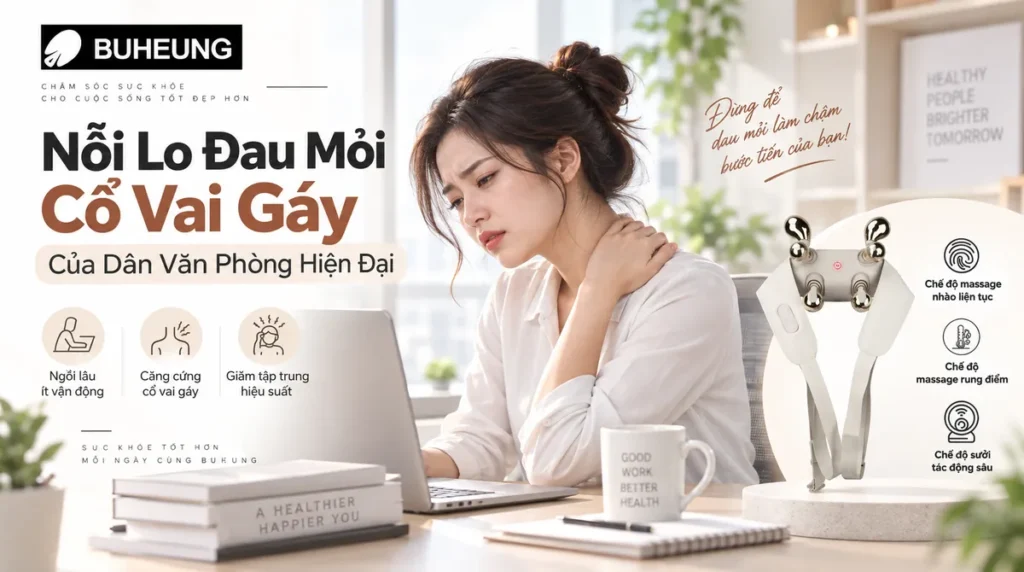 Dân văn phòng mệt mỏi, đau mỏi cổ vai gáy do tư thế làm việc sai.