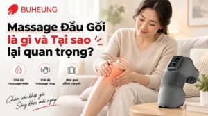 Hình ảnh cận cảnh một người đang massage đầu gối để giảm đau, thư giãn và phục hồi hiệu quả tại nhà.