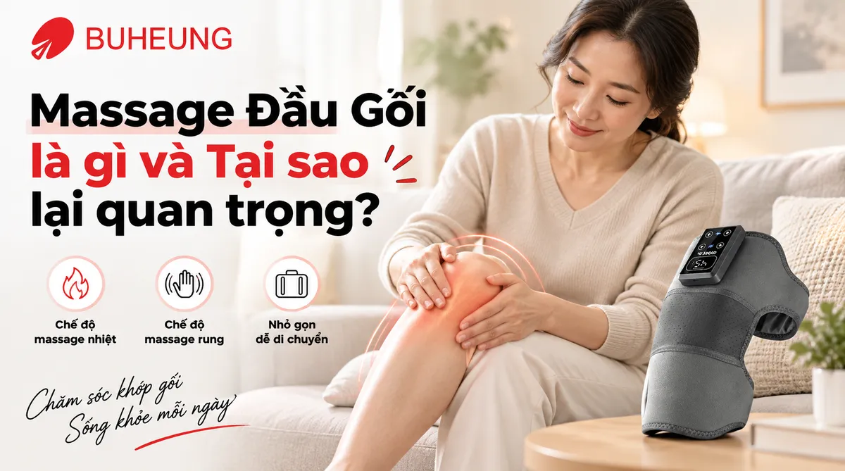 Hình ảnh cận cảnh một người đang massage đầu gối để giảm đau, thư giãn và phục hồi hiệu quả tại nhà.