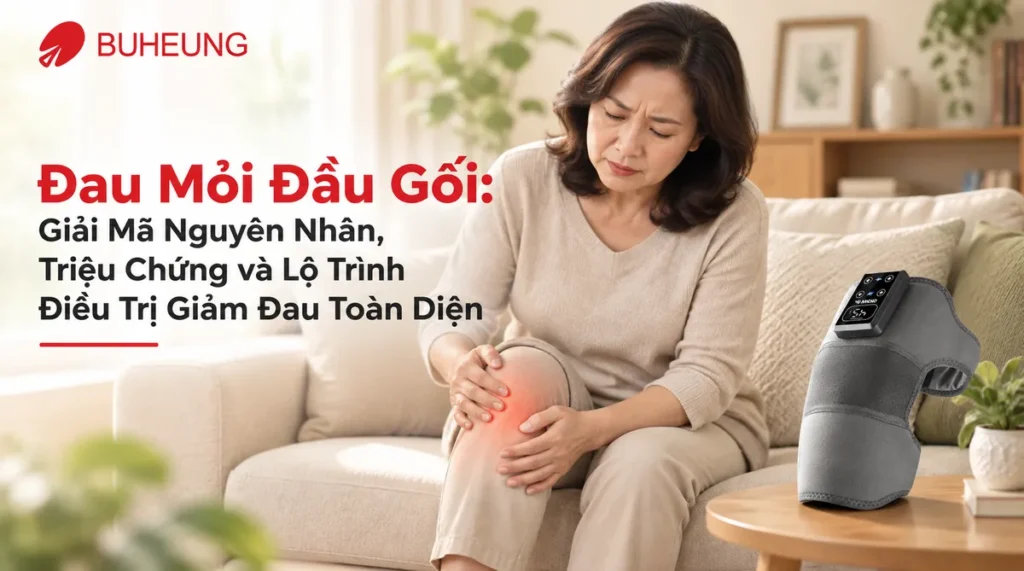 Đau Mỏi Đầu Gối: Giải Mã Nguyên Nhân, Triệu Chứng và Lộ Trình Điều Trị Giảm Đau Toàn Diện 1 Hình ảnh người phụ nữ đang ôm đầu gối bị đau, thể hiện sự khó chịu và nỗi lo lắng về tình trạng đau mỏi đầu gối.