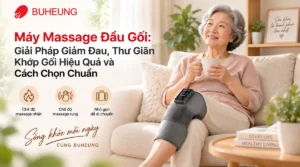 Hình ảnh người cao tuổi thư giãn với máy massage đầu gối giảm đau khớp gối