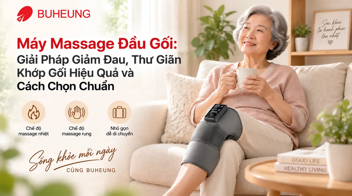 Hình ảnh người cao tuổi thư giãn với máy massage đầu gối giảm đau khớp gối