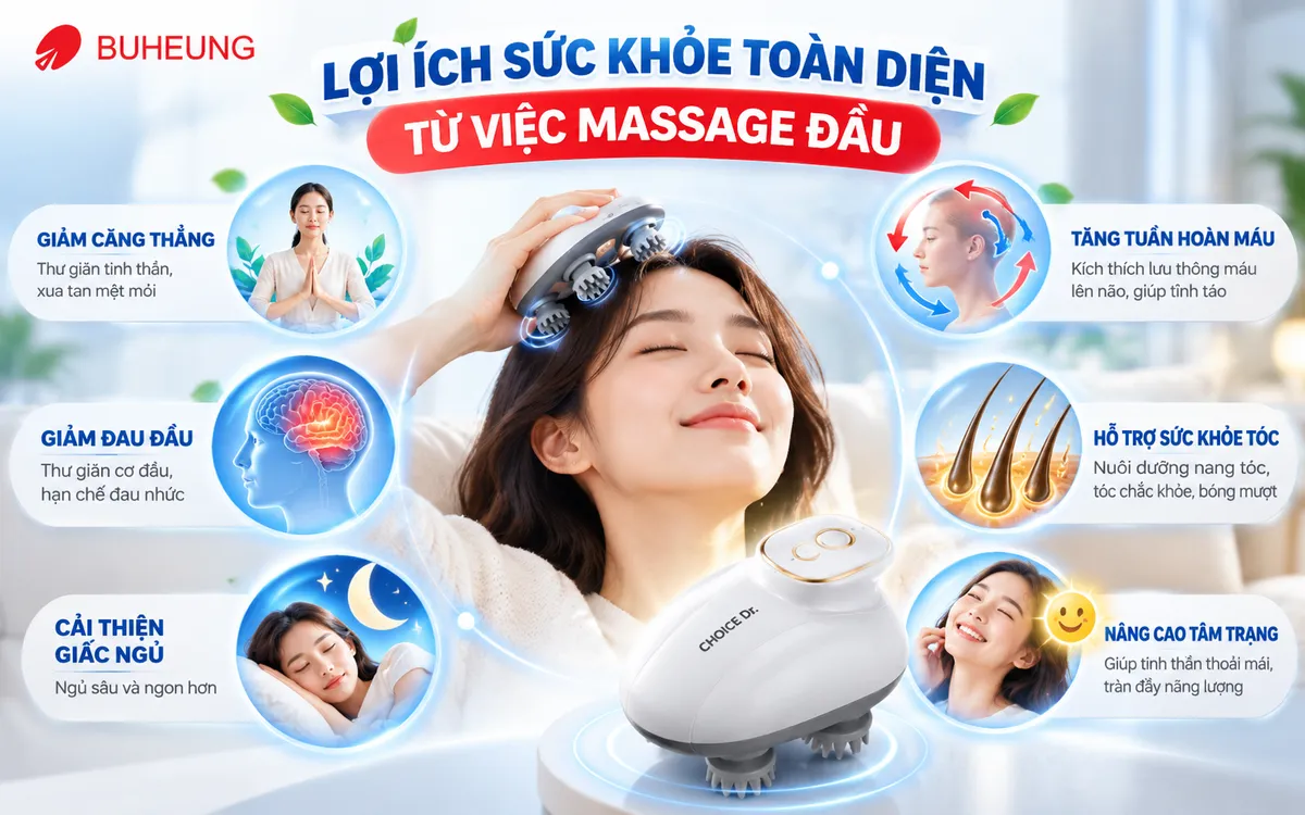 Hình ảnh buổi massage đầu kiểu Ấn Độ truyền thống với dầu dưỡng, tập trung vào kỹ thuật xoa bóp thư giãn sâu vùng đầu, cổ, vai gáy.
