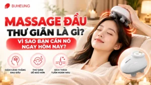 Hình ảnh massage đầu thư giãn, một người phụ nữ đang tận hưởng liệu pháp với máy massage đầu Choice Dr. DC-005 trong không gian spa yên tĩnh, giúp giảm căng thẳng và lo âu.