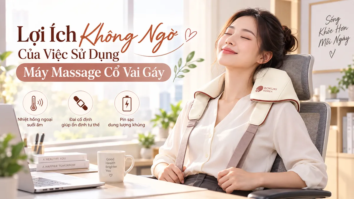 Máy Massage Cổ Vai Gáy Cho Dân Văn Phòng: Tiêu Chí Lựa Chọn Và Hướng Dẫn Sử Dụng Hiệu Quả 3 Người dùng thư giãn với máy massage cổ vai gáy, giảm đau và căng thẳng sau giờ làm.