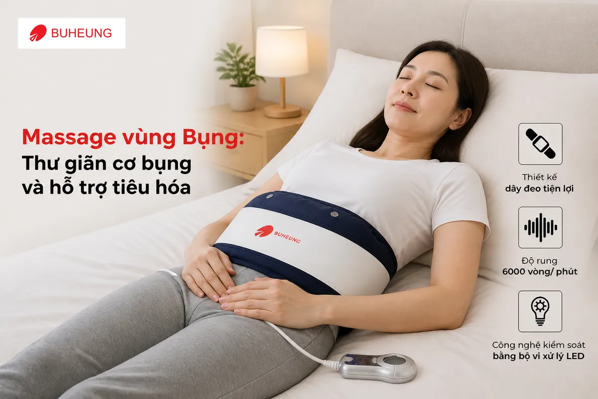 Máy Massage Dạng Đai: Giải Mã Khả Năng Sử Dụng Đa Năng Cho Bụng, Lưng, Đùi và Bắp Chân 3 Người dùng đang sử dụng đai massage đúng cách trên vùng bụng, giúp thư giãn cơ bụng và hỗ trợ tiêu hóa hiệu quả.