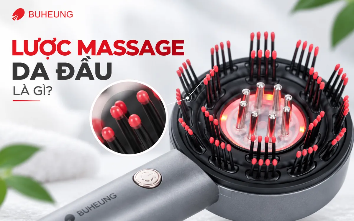 Cận cảnh lược massage da đầu với đầu gai silicone mềm mại, chi tiết cấu tạo
