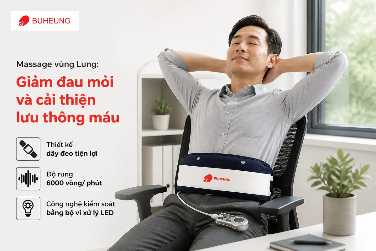 Máy Massage Dạng Đai: Giải Mã Khả Năng Sử Dụng Đa Năng Cho Bụng, Lưng, Đùi và Bắp Chân 4 Hình ảnh người đang sử dụng đai massage trên vùng lưng, giúp giảm đau mỏi thắt lưng và cải thiện lưu thông máu.